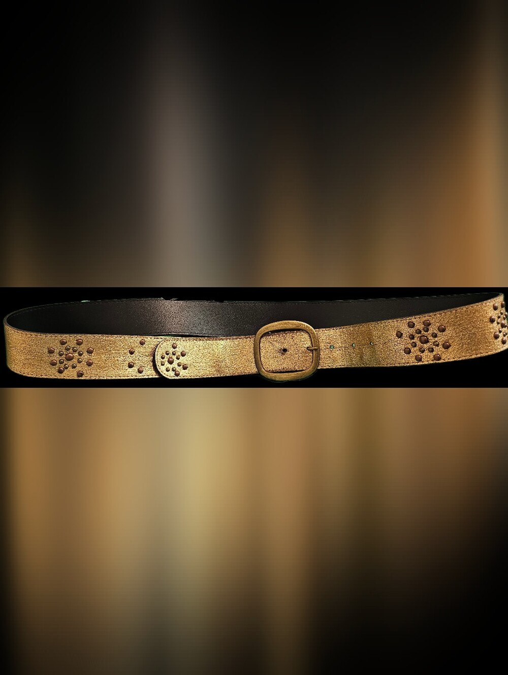 Y2K Distressed Metallic Studded Wide Hip Belt Bronze Gold Boho Western 40-44 - Picture 2 of 5